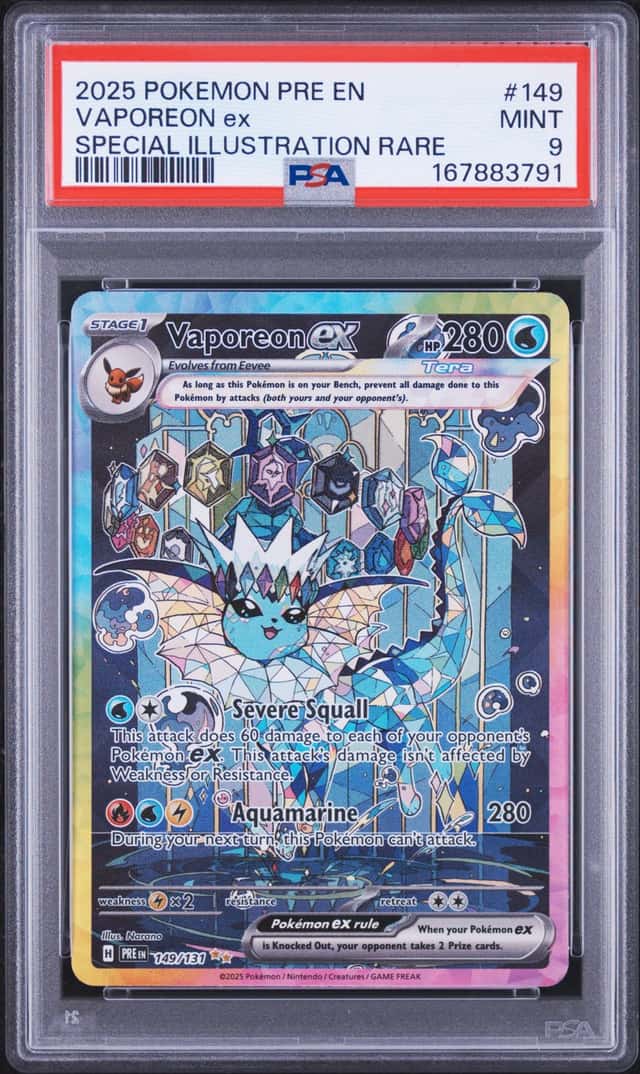 2025 Pokemon Prismatic Vaporeon ex Special Illustration Rare #149/131 PSA 9
