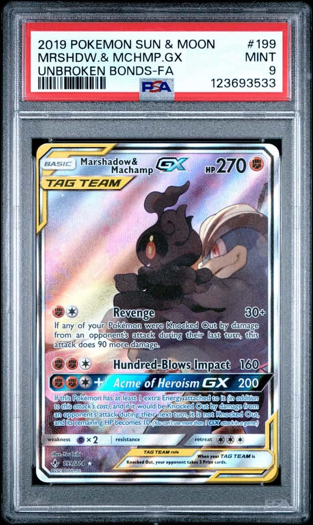 2019 Pokemon Sun & Moon Marshadow Machamp Tag Team Ultra Rare #199/214 PSA 9