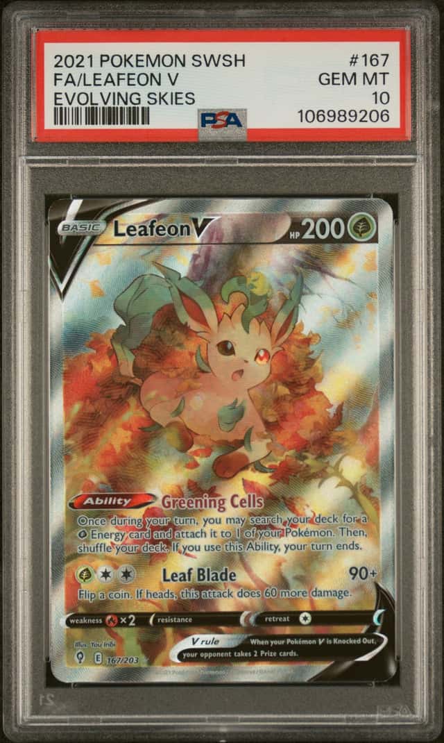 LEAFEON V 2021 POKEMON EVOLVING SKIES 167/203 FULL ART PSA 10 Q3963-7