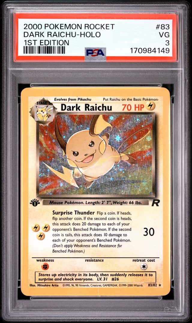 2000 POKEMON ROCKET 1ST EDITION #83 DARK RAICHU-HOLO PSA 3