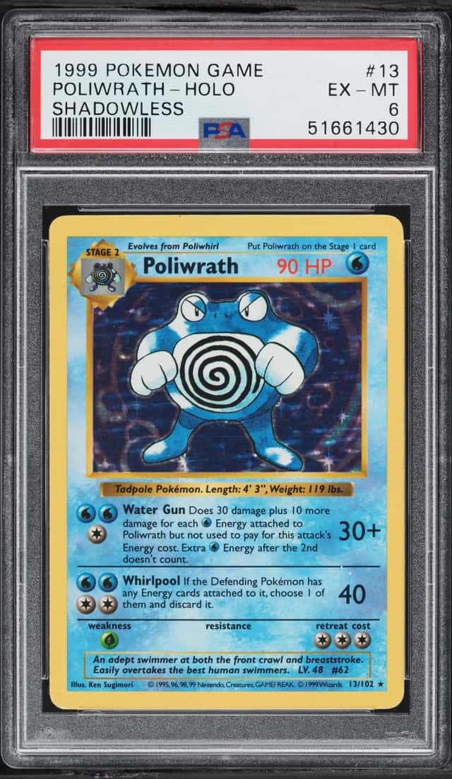 1999 Pokemon Base Set Shadowless Holo Poliwrath #13 PSA 6 EXMT