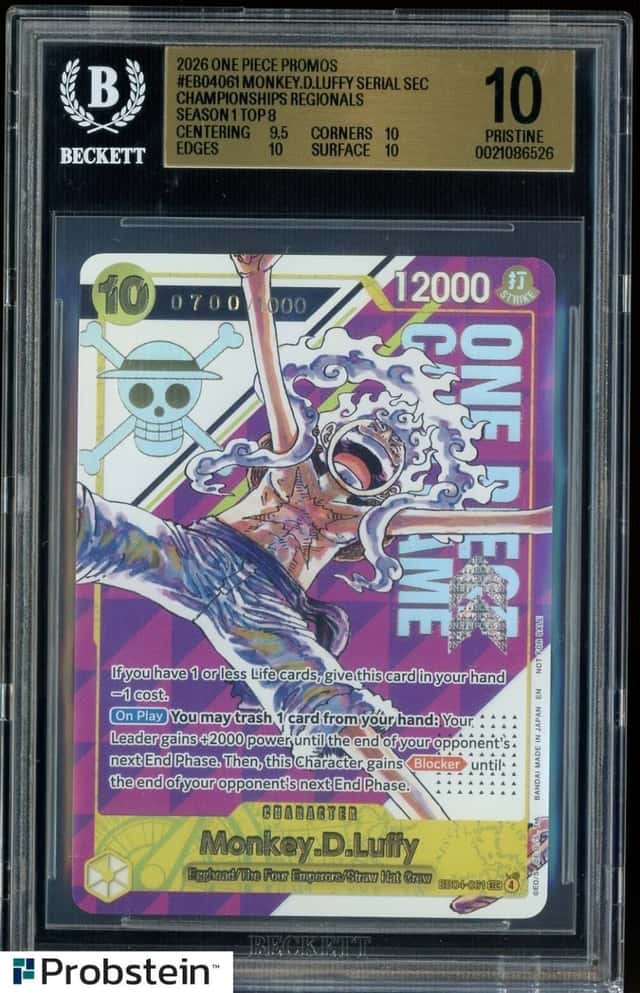 2026 One Piece Promos EB04061 Monkey D. Luffy Serial Regionals S.1 Top 8 BGS 10
