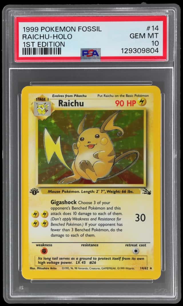 1999 Pokemon Fossil 1st Edition Holo Raichu #14