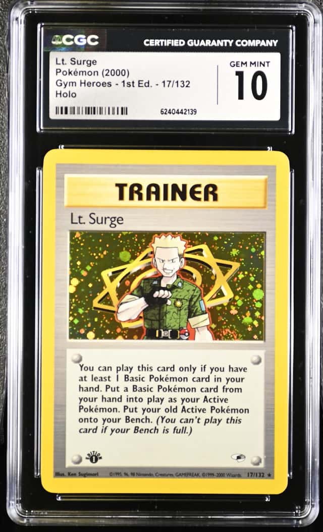 2000 Pokemon Gym Heroes 1st Edition #17 Lt Surge Holo 10 CGC 10 GEM MINT