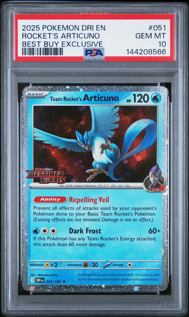 Pokemon 2025 Team Rocket's Articuno 051 Best Buy Destined Rivals GEM MINT PSA 10