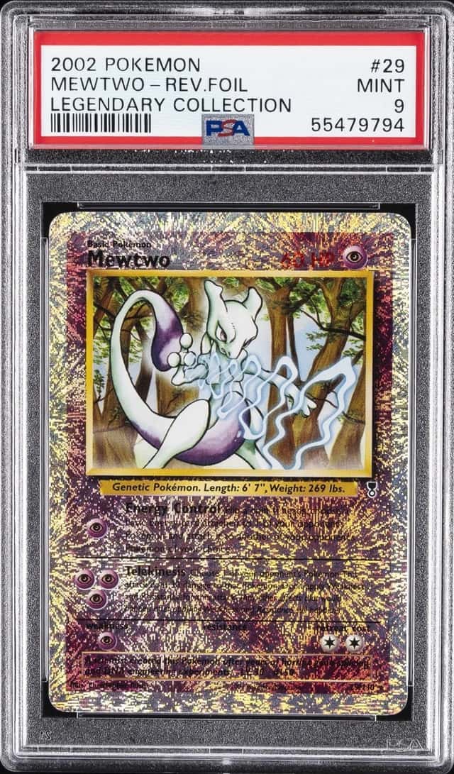 2002 POKEMON LEGENDARY COLLECTION #29 MEWTWO-REVERSE FOIL PSA 9