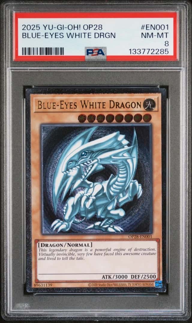 Blue Eyes White Dragon OP28-EN001 Ultimate Rare Yugioh PSA 8 Nm-Mt *285
