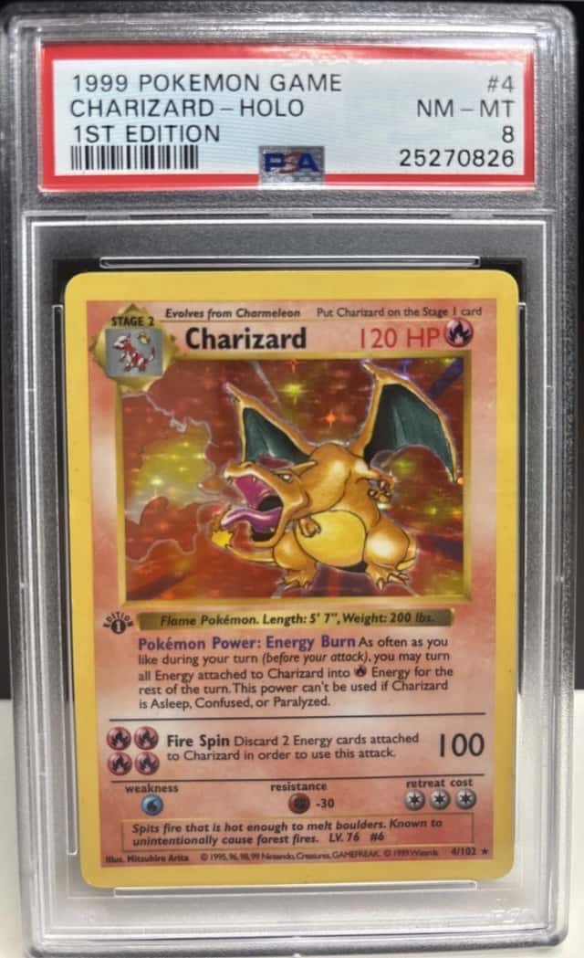 1999 Pokemon Base Set 1st Edition Shadowless Holo Charizard #4, PSA 8