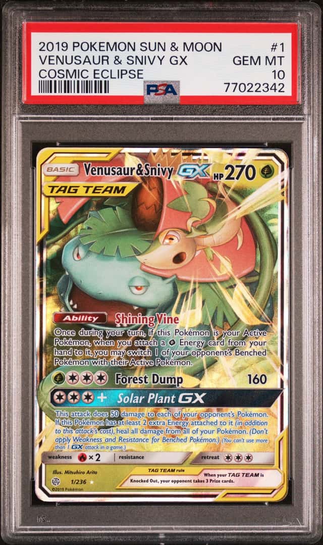 Pokemon Venusaur & Snivy Gx Cosmic Eclipse 1/236 PSA 10 Gem Mint