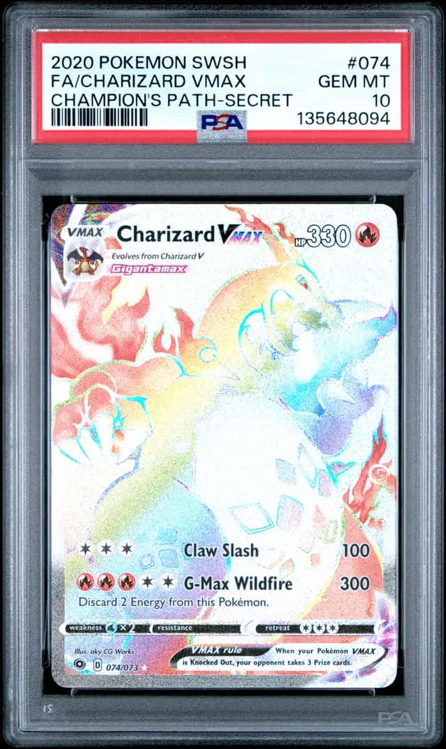 CHARIZARD VMAX 2020 POKEMON CHAMPION'S PATH 074/073 SECRET RARE PSA 10 Q4374