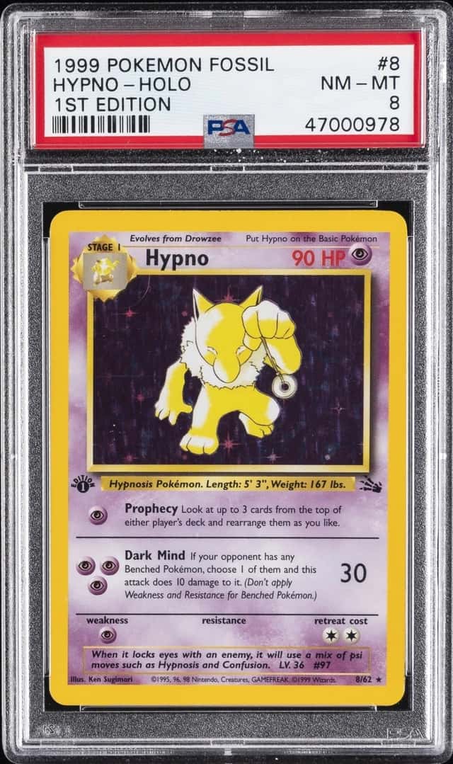 1999 POKEMON FOSSIL 1ST EDITION #8 HYPNO-HOLO PSA 8