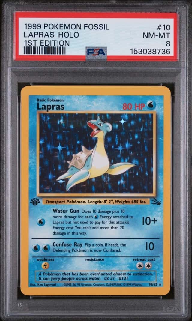 1999 POKEMON FOSSIL 1ST EDITION #10 LAPRAS-HOLO PSA 8