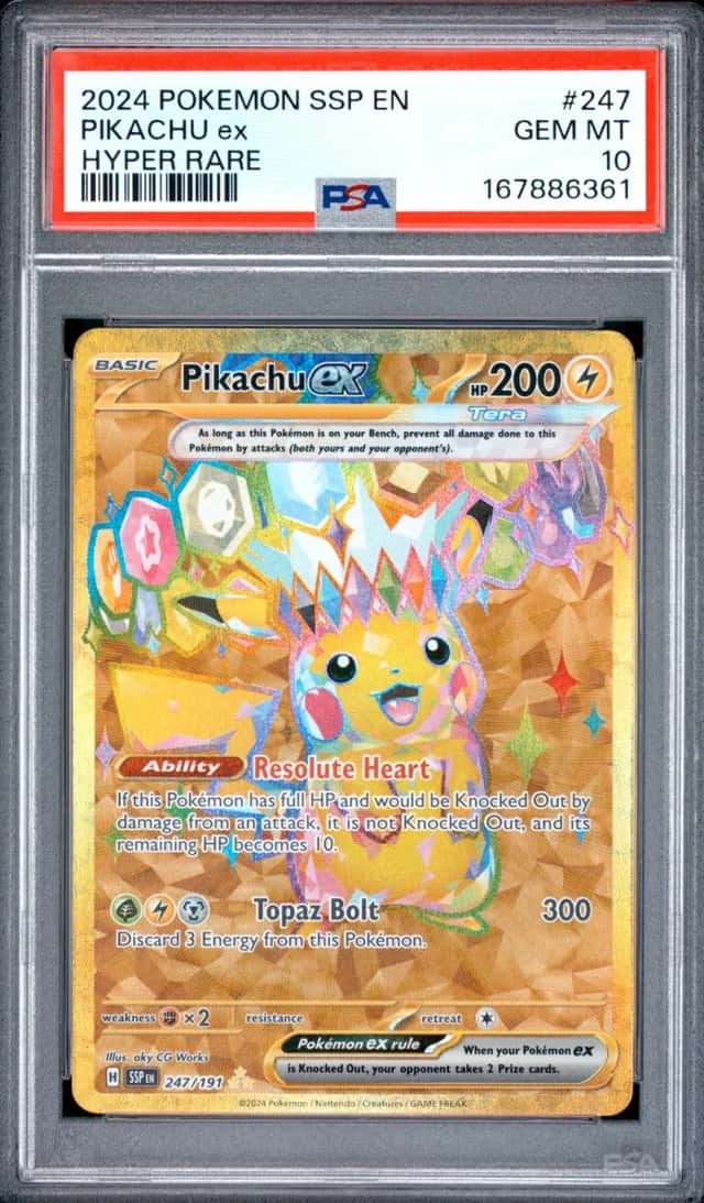 2024 POKEMON SSP EN-SURGING SPARKS HYPER RARE #247 PIKACHU EX PSA 10