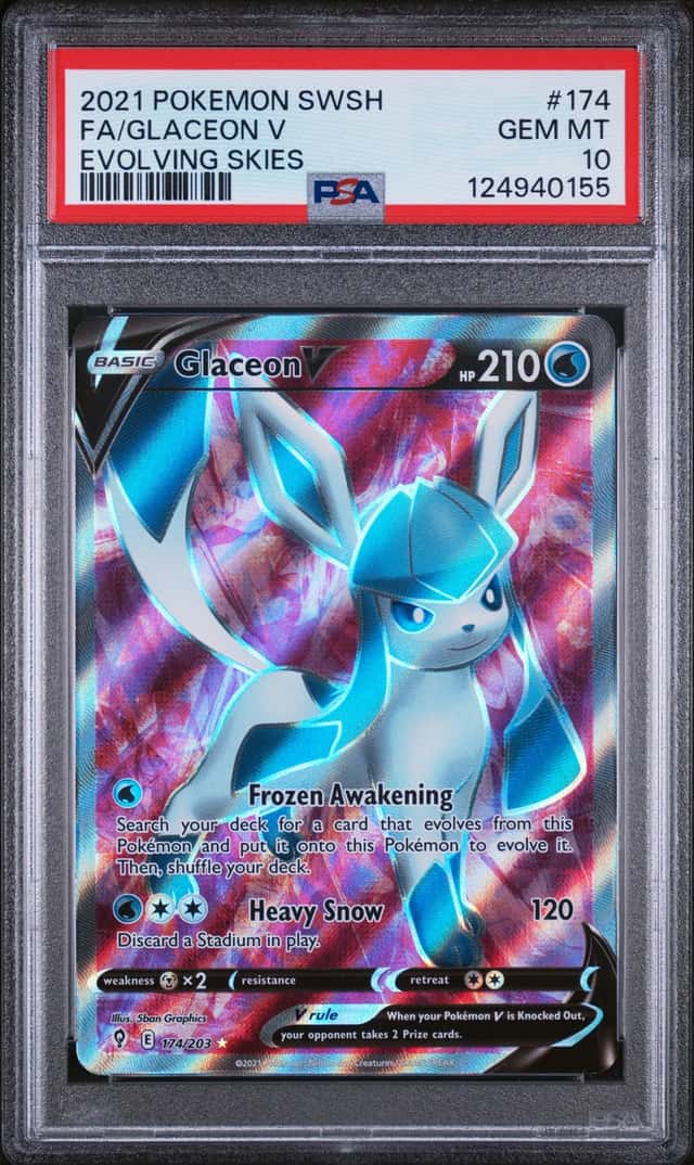 2021 POKEMON SWSH EVOLVING SKIES #174/203 GLACEON V FULL ART ULTRA RARE PSA 10