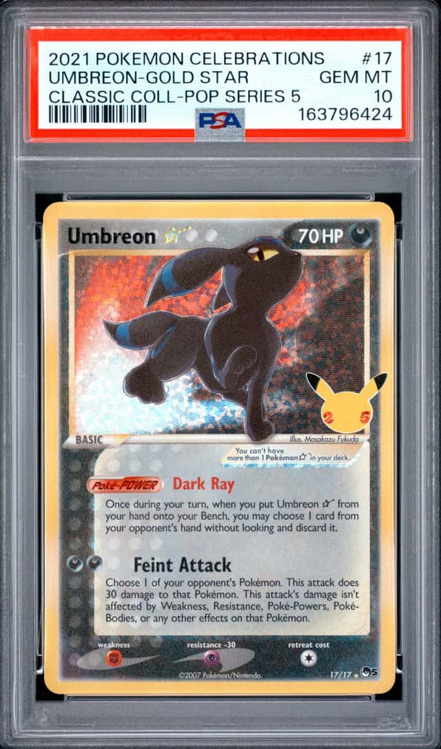 2021 POKEMON CELEBRATIONS CLASSIC COLLECTION #17 UMBREON-GOLD STAR PSA 10