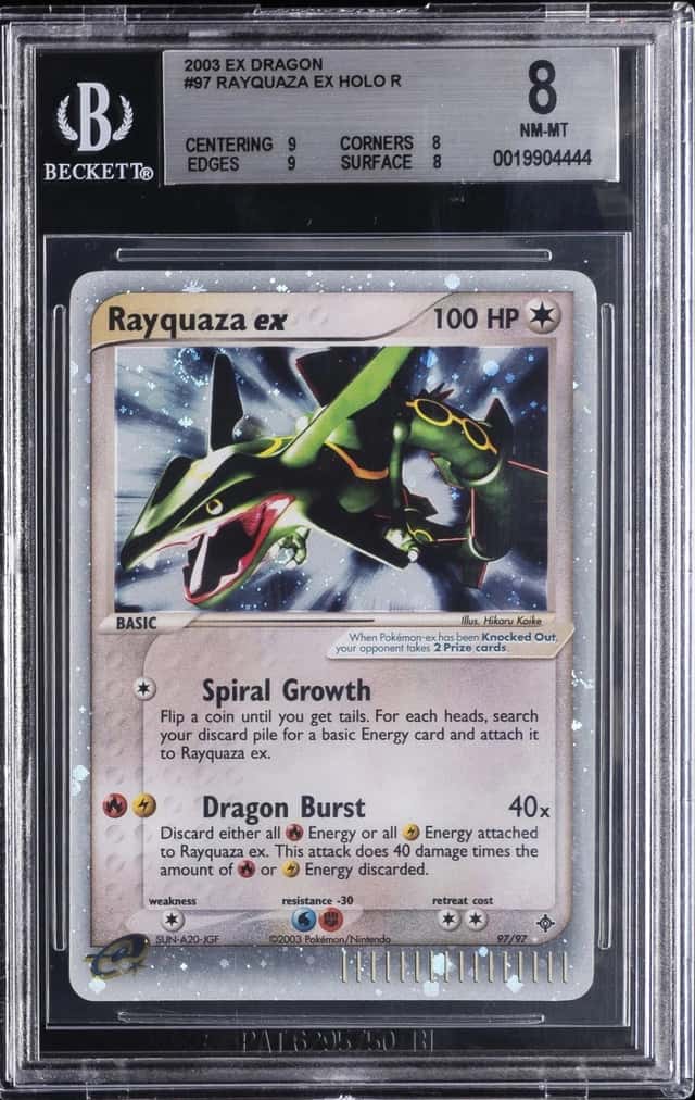 2003 POKEMON EX SERIES EX DRAGON: RARE HOLO #97 RAYQUAZA EX BGS 8