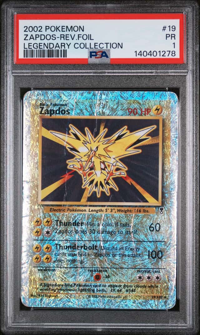2002 POKEMON LEGENDARY COLLECTION #19/110 ZAPDOS REVERSE HOLO PSA 1