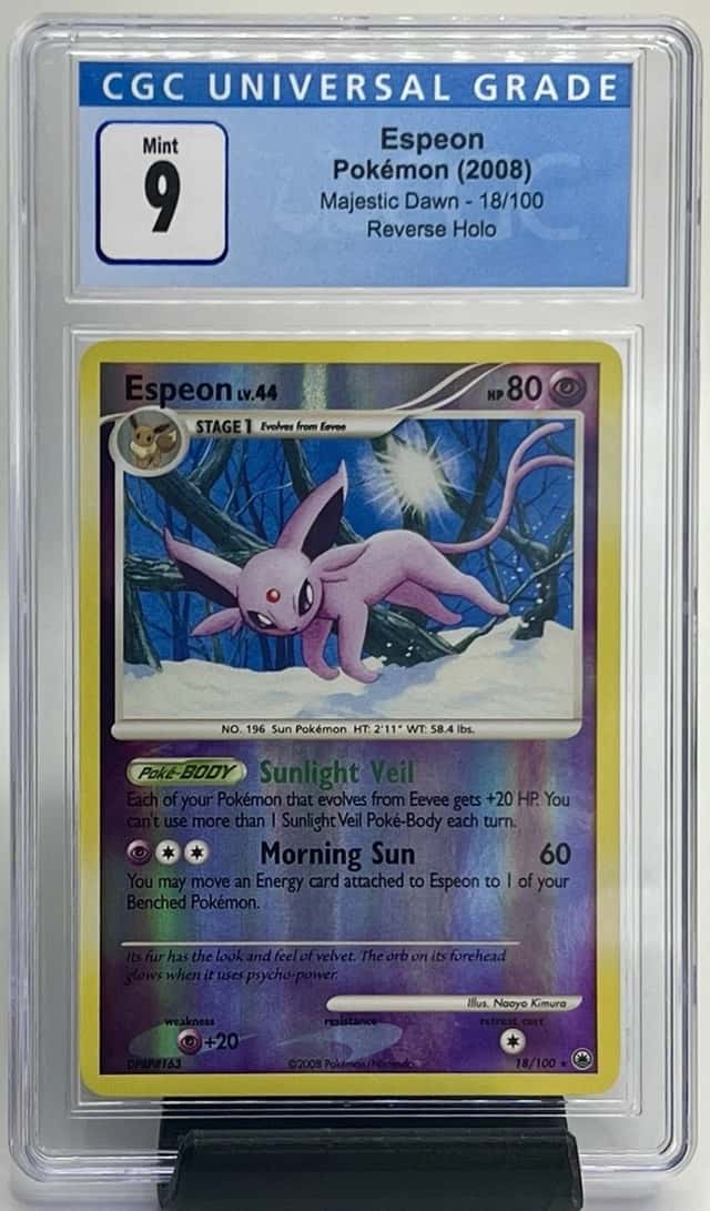 VERY LOW POP 🔥📈Espeon 18/100 Reverse Holo Pokémon Majestic Dawn CGC 9