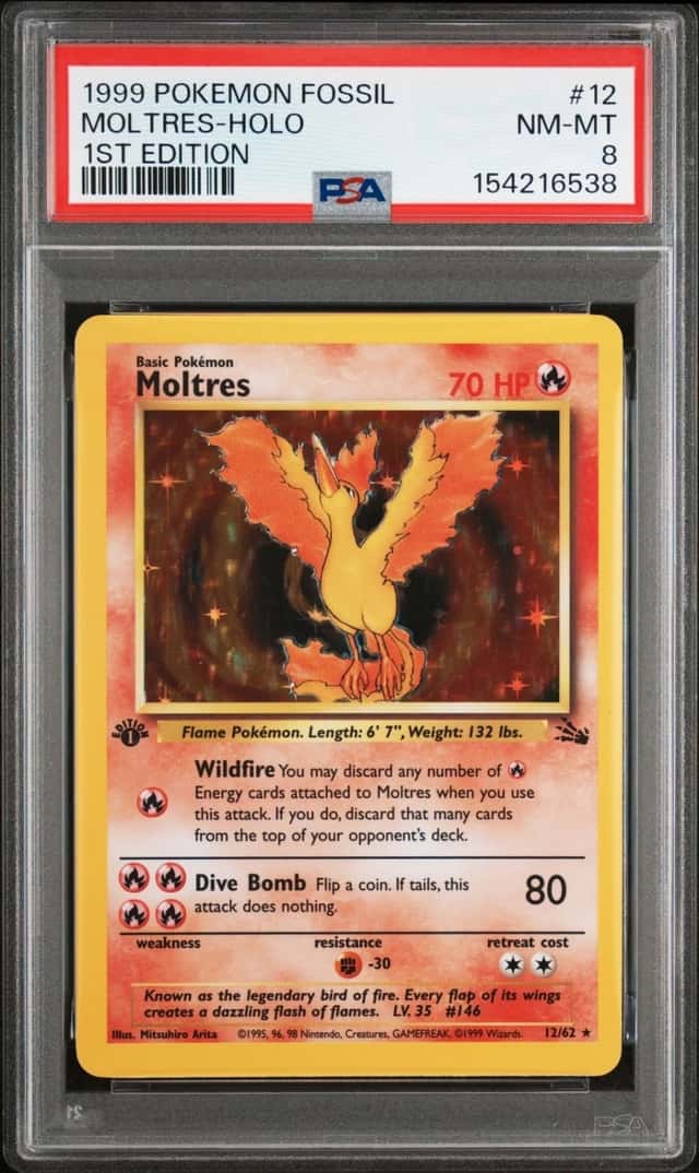 1999 POKEMON FOSSIL 1ST EDITION #12 MOLTRES-HOLO PSA 8