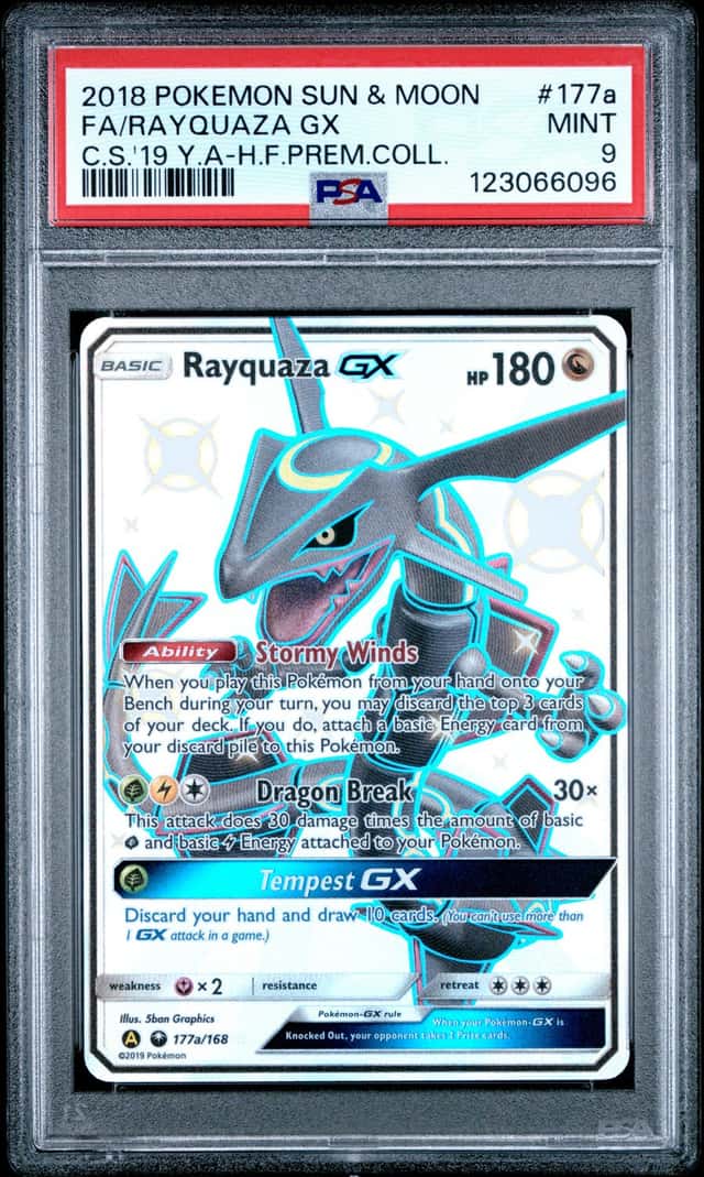 Pokemon PSA 9 Rayquaza GX Shiny Rare 2018 177a/168 Hidden Fates UPC English