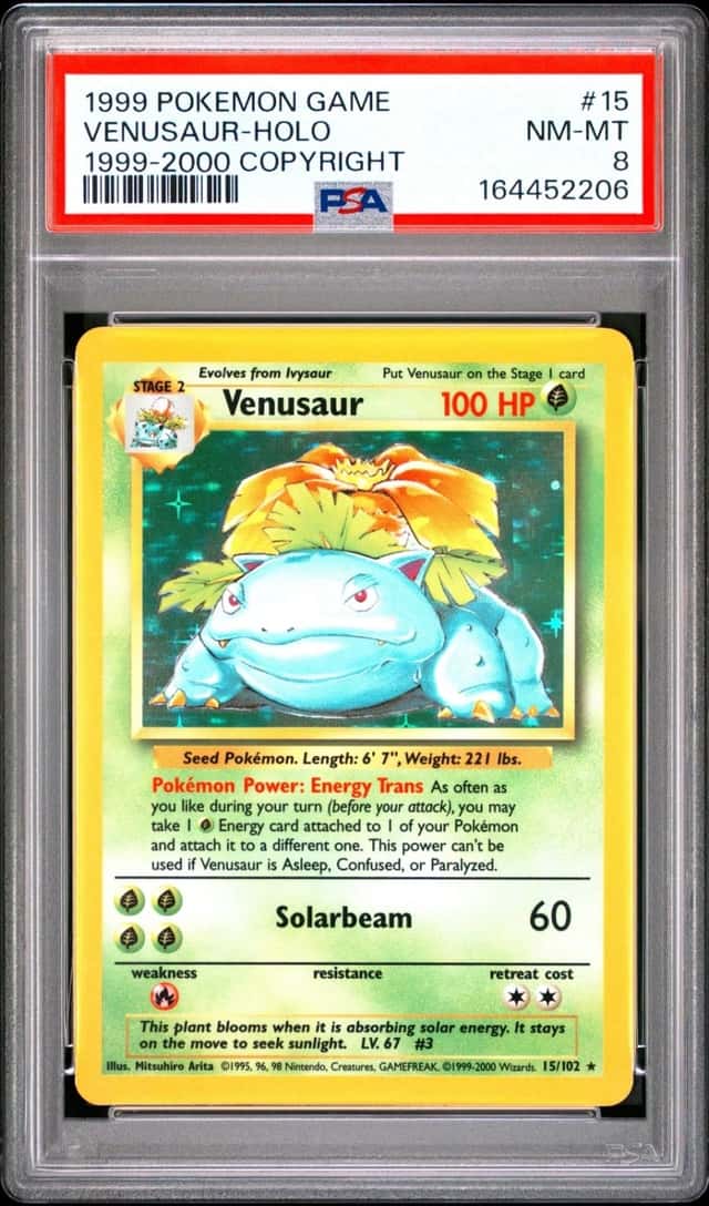 1999 POKEMON BASE SET 1999-2000  VENUSAUR HOLO 15/102 PSA 8 LOW POP NEW CERT