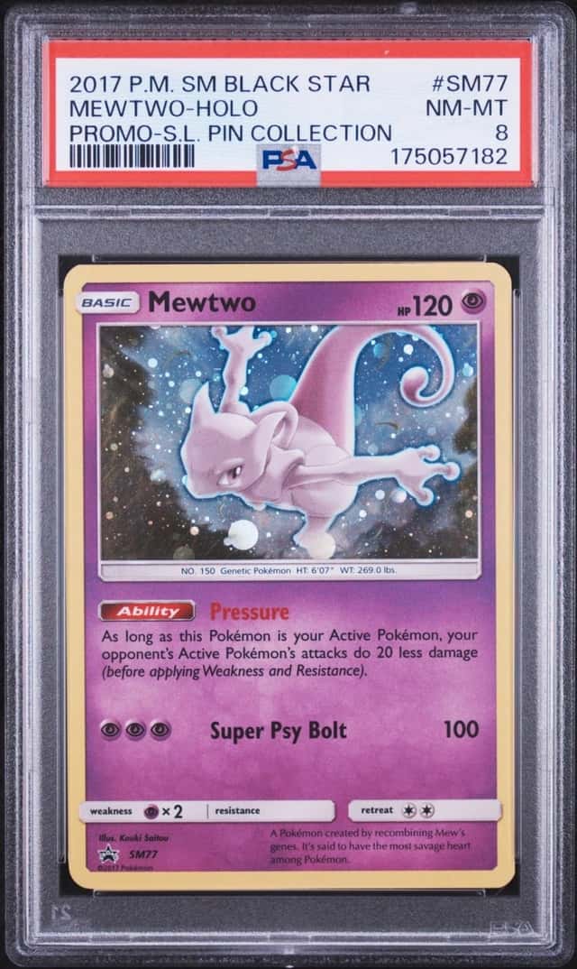 2017 POKEMON SM BLACK STAR PROMO #SM77 MEWTWO-HOLO PSA 8