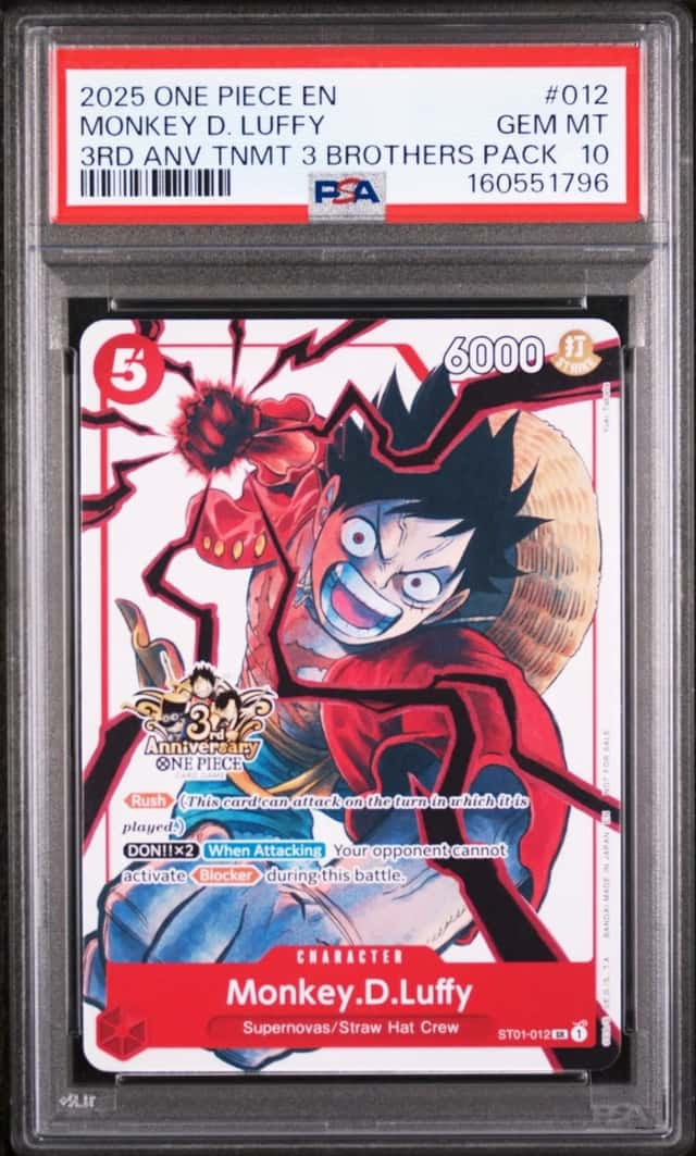 2025 ONE PIECE 3RD ANNIVERSARY TOURNAMENT 3 BROTHERS PACK MONKEY D. LUFFY PSA 10