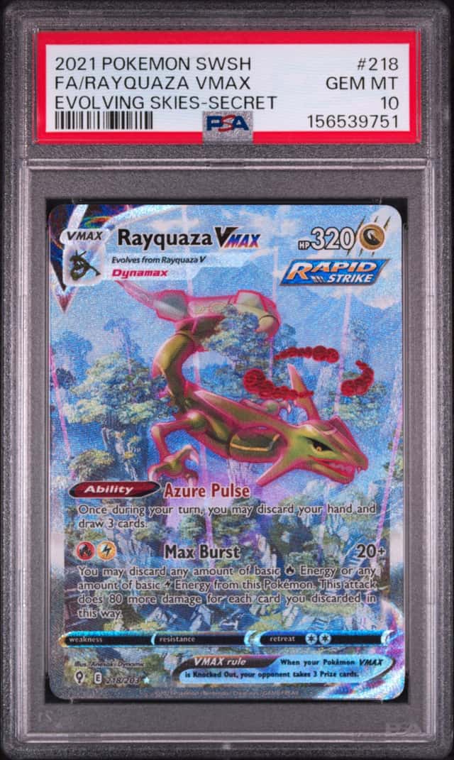 2021 POKEMON SWSH EVOLVING SKIES SECRET #218 FULL ART FA/RAYQUAZA VMAX PSA 10