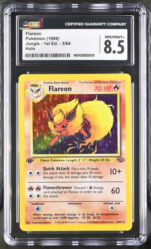CGC 8.5 Flareon 1st Edition Jungle Holo Rare 03/64 Pokémon TCG 1999