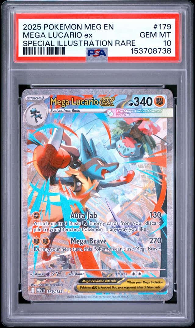 MEGA LUCARIO EX 2025 POKEMON MEGA EVOLUTION 179/132 SIR PSA 10 Q3963-7