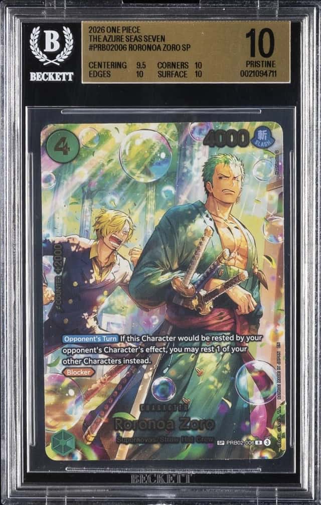 2026 ONE PIECE THE AZURE SEAS SEVEN SP #PRB02-006 RORONOA ZORO BGS 10