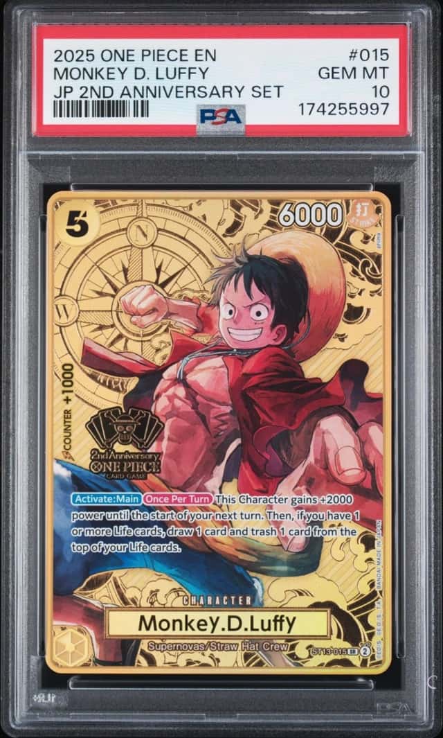 2025 ONE PIECE JAPANESE 2ND ANNIVERSARY SET #015 MONKEY D. LUFFY PSA 10