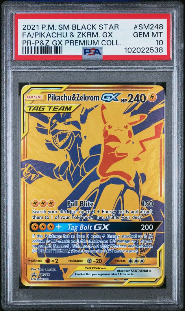 2021 POKEMON SM BSP #SM248 FA/PIKACHU & ZEKROM. GX PR-P&Z GX PREMIUM COLL PSA 10