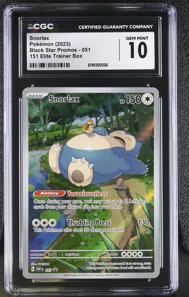 2023 Pokemon Snorlax 051 Black Star Promo 151 ETB CGC 10 GEM MINT