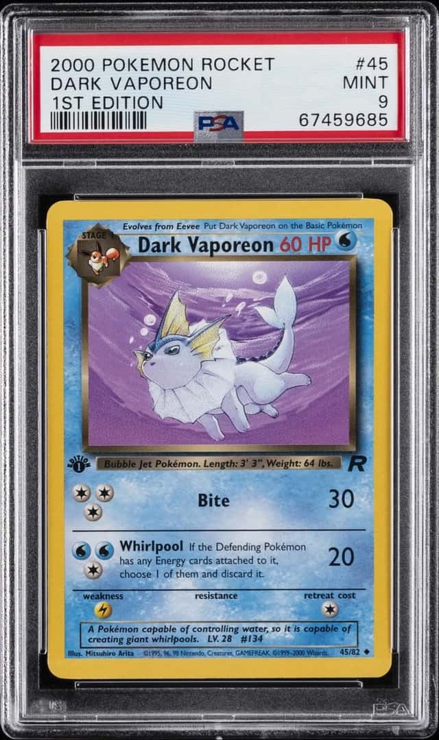 2000 POKEMON ROCKET 1ST EDITION #45 DARK VAPOREON PSA 9