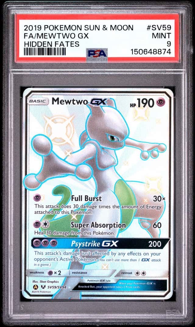 2019 POKEMON SUN & MOON HIDDEN FATES #SV59 FULL ART/MEWTWO GX PSA 9