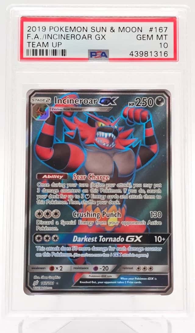 INCINEROAR GX 2019 POKEMON SUN & MOON TEAM UP 167/181 FULL ART PSA 10 Q3963-6