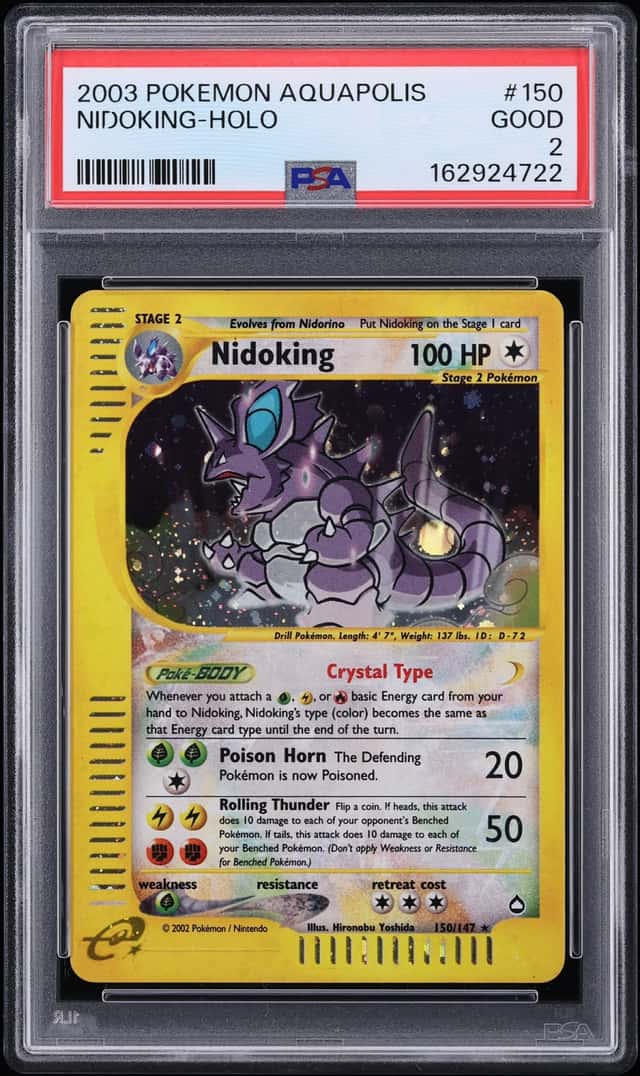 2003 Pokemon Aquapolis Holo Crystal Nidoking #150 PSA 2 GD