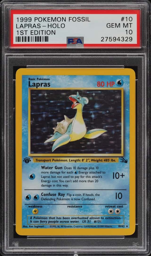 1999 Pokemon Fossil 1st Edition Holo Lapras #10 PSA 10 GEM MINT