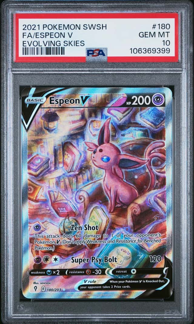 Pokemon 2021 SWSH07 Evolving Skies Espeon V 180/203 Full Art Holo PSA 10
