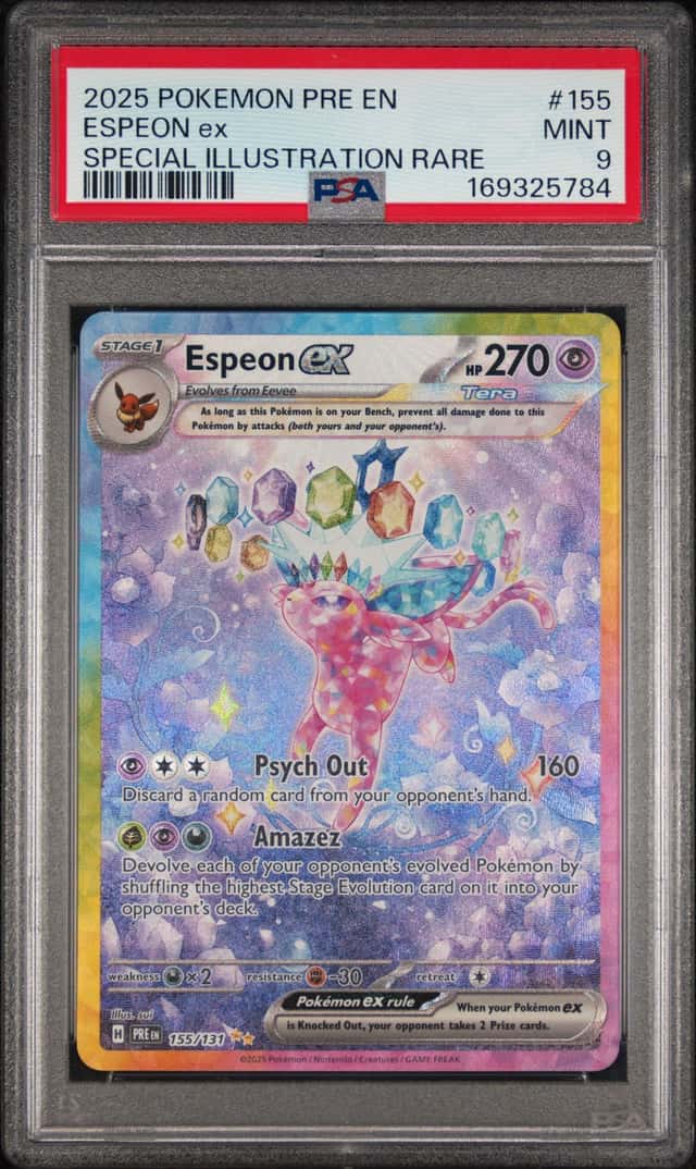 2025 POKEMON PRISMATIC EVOLUTIONS SPECIAL ILLUSTRATION RARE ESPEON EX PSA 9