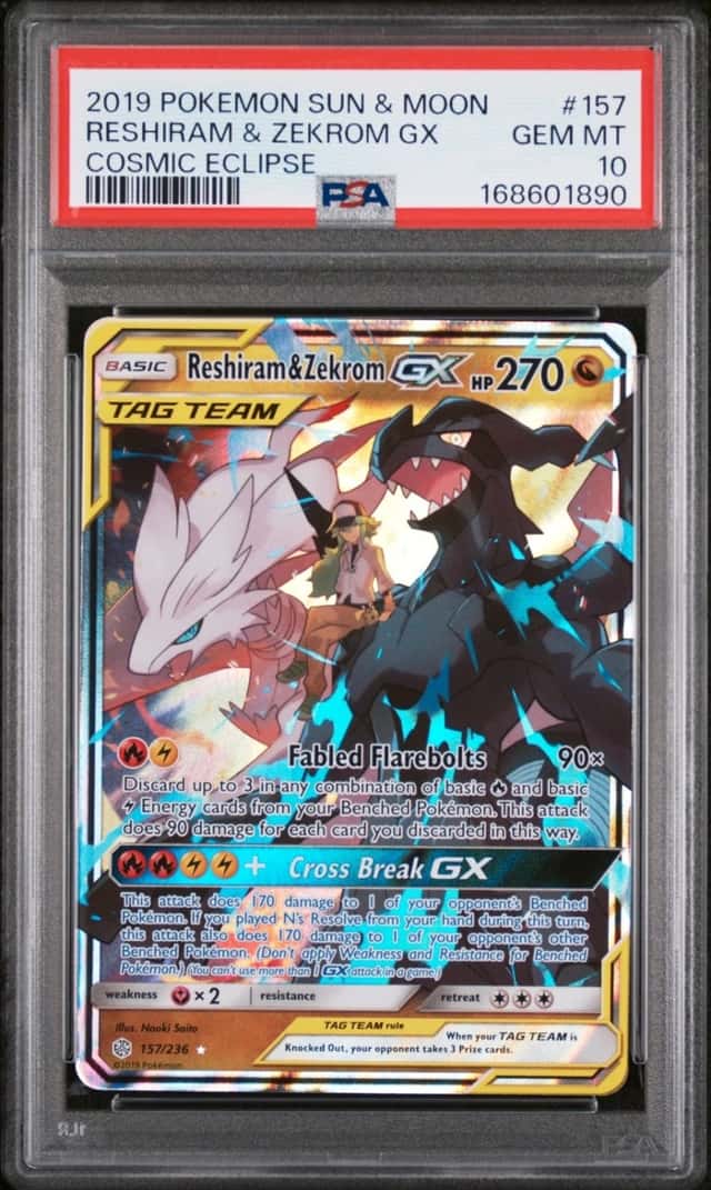2019 POKEMON SUN & MOON COSMIC ECLIPSE #157 RESHIRAM & ZEKROM GX PSA 10