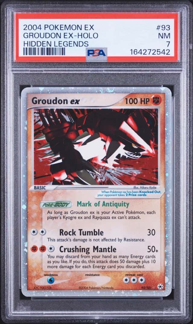 2004 POKEMON EX HIDDEN LEGENDS #93 GROUDON EX-HOLO PSA 7