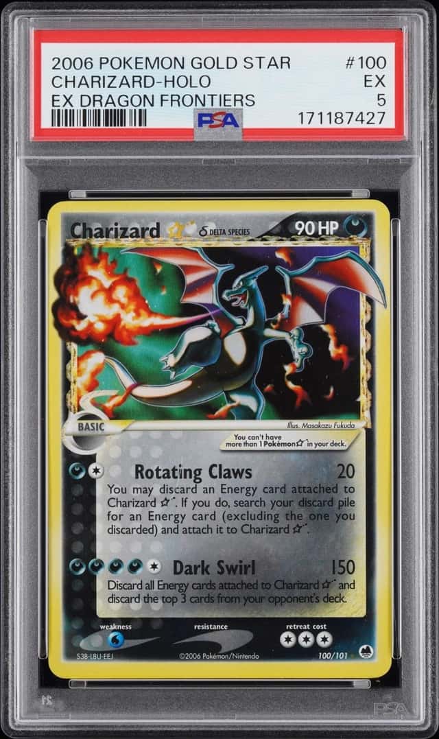 Pokemon Charizard Holo EX Dragon Frontiers 100/101 Gold Star PSA 5