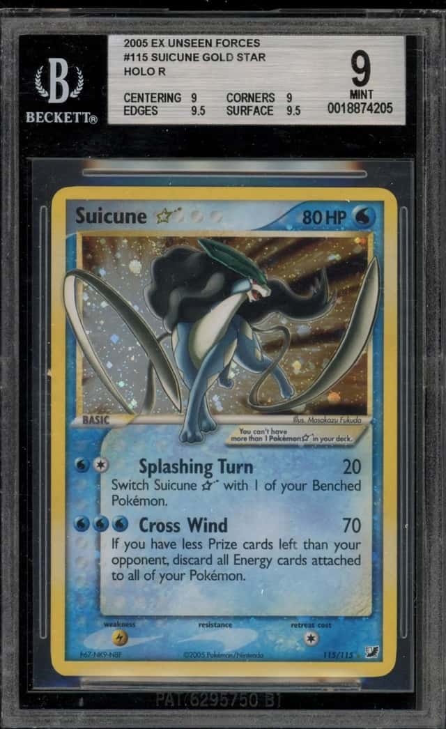 Pokemon Suicune Gold Star Holo EX Unseen Forces 115 BGS 9 Mint