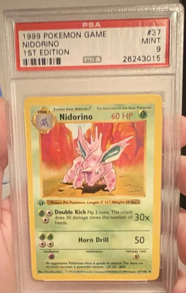 Pokemon WOTC Nidorino 37/102 Base Set Shadowless 1st Edition English PSA 9