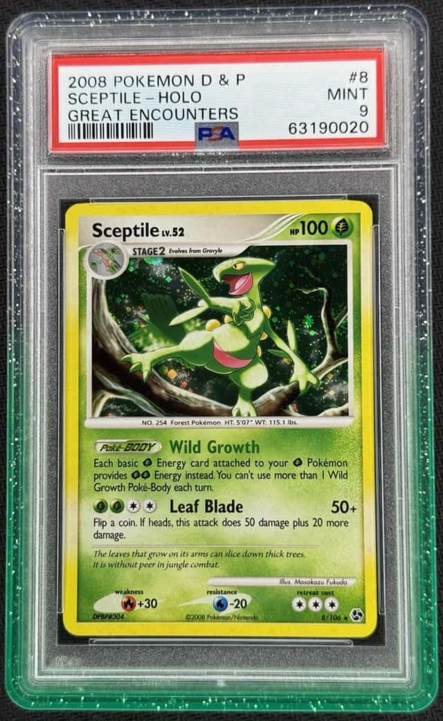 PSA 9 SCEPTILE HOLO #8 DIAMOND & PEARL GREAT ENCOUNTERS  2008 POKEMON SWIRL