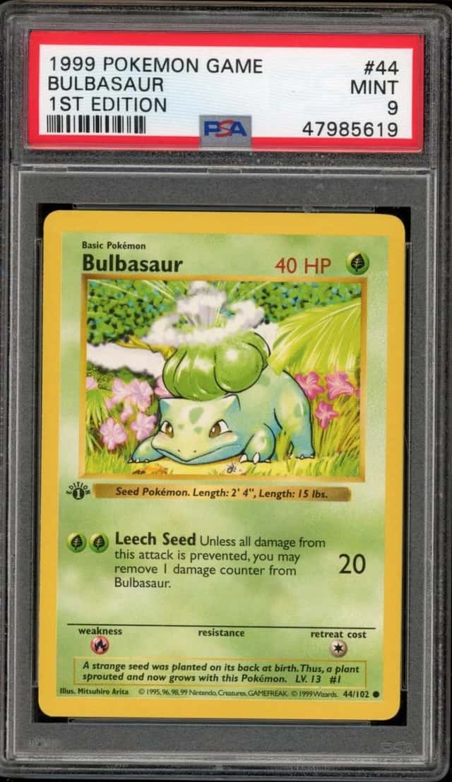 Pokemon Bulbasaur Base Set Shadowless 1st Edition 44/102 PSA 9 Mint