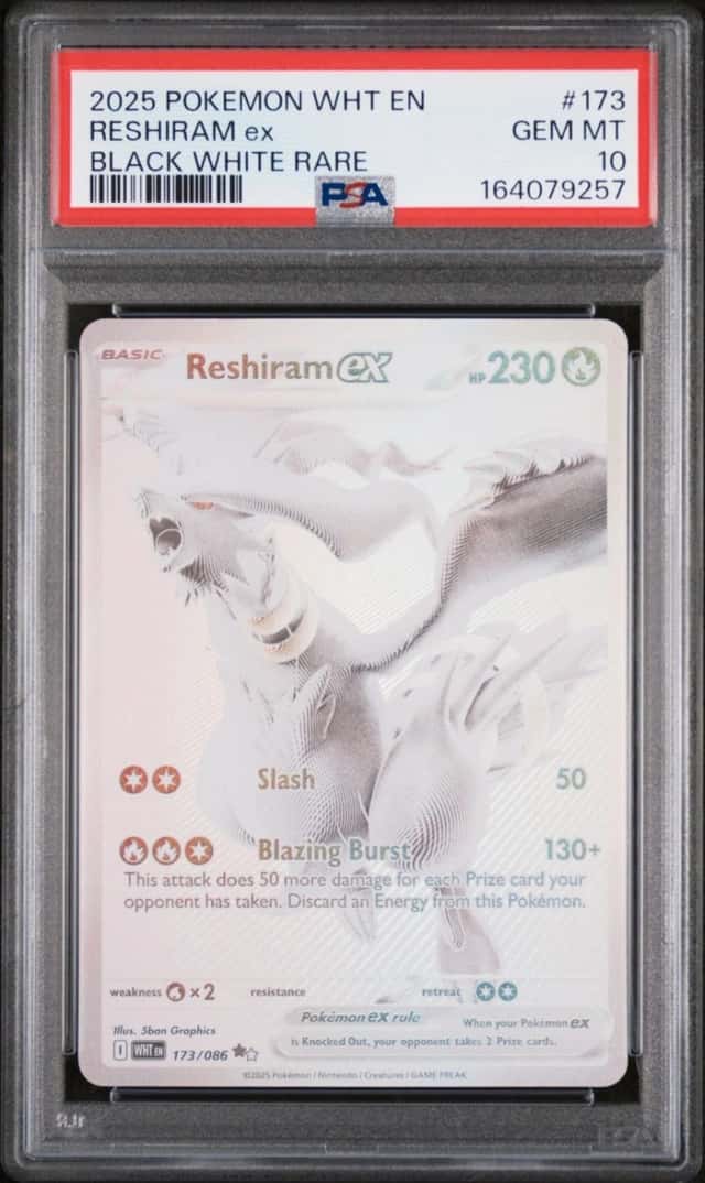 Reshiram ex 173/086 PSA 10 GEM MINT Pokémon White Flare BWR English 2025