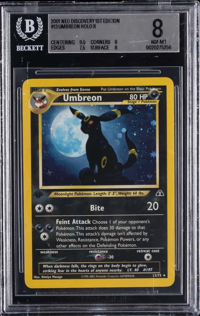 2001 POKEMON NEO DESTINY HOLO R 1ST EDITION #13 UMBREON BGS 8